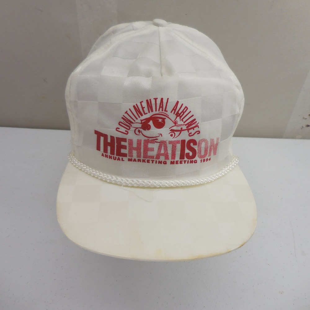 Vintage 1994 Continental Airlines The Heat Is On Snapback Hat White Checkered